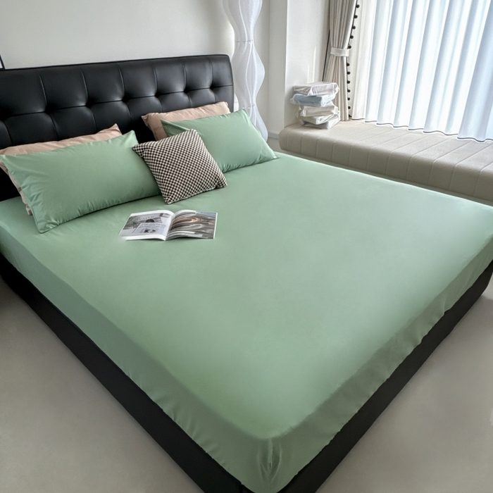 91家纺网 家纺一手货源 找家纺 兜米家居 2025新款亚朵星球同款简约纯色全棉床笠床罩＋枕套 松林绿