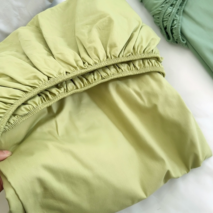 91家纺网 家纺一手货源 找家纺 兜米家居 2025新款亚朵星球同款简约纯色全棉床笠床罩＋枕套 山野绿