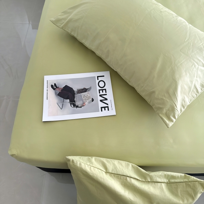 91家纺网 家纺一手货源 找家纺 兜米家居 2025新款亚朵星球同款简约纯色全棉床笠床罩＋枕套 山野绿