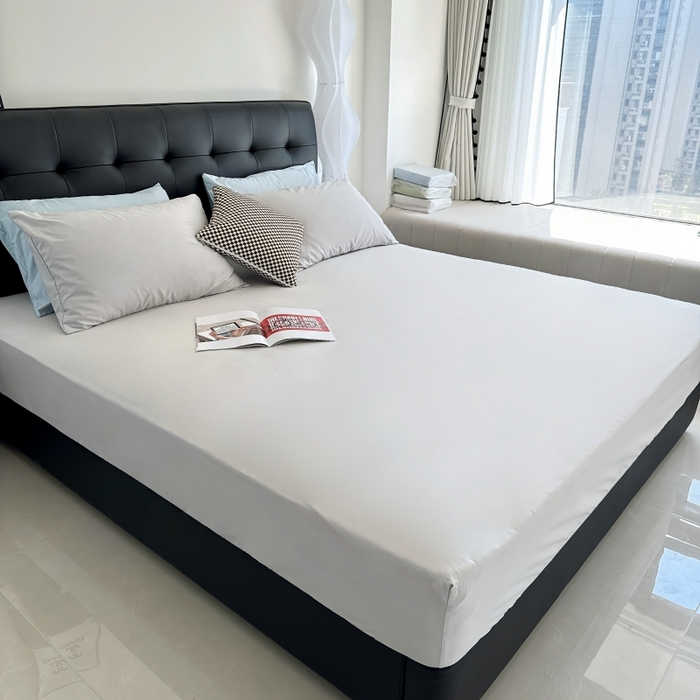 91家纺网 家纺一手货源 找家纺 兜米家居 2025新款亚朵星球同款简约纯色全棉床笠床罩＋枕套 薄雾灰