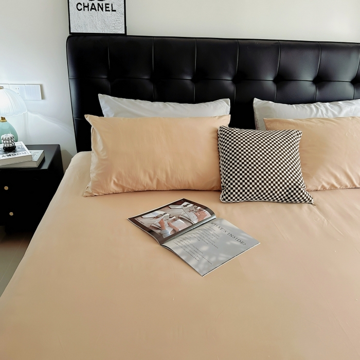 91家纺网 家纺一手货源 找家纺 兜米家居 2025新款亚朵星球同款简约纯色全棉床笠床罩＋枕套 伯爵姜茶