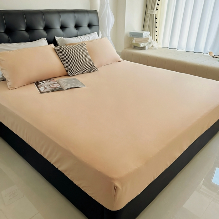 91家纺网 家纺一手货源 找家纺 兜米家居 2025新款亚朵星球同款简约纯色全棉床笠床罩＋枕套 伯爵姜茶