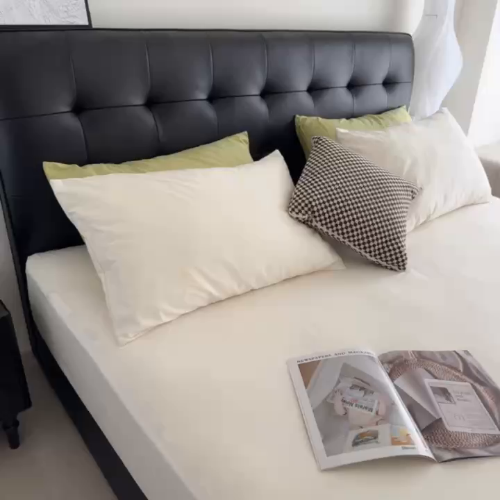 91家纺网 家纺一手货源 找家纺 兜米家居 2025新款亚朵星球同款简约纯色全棉床笠床罩＋枕套 生椰姜茶