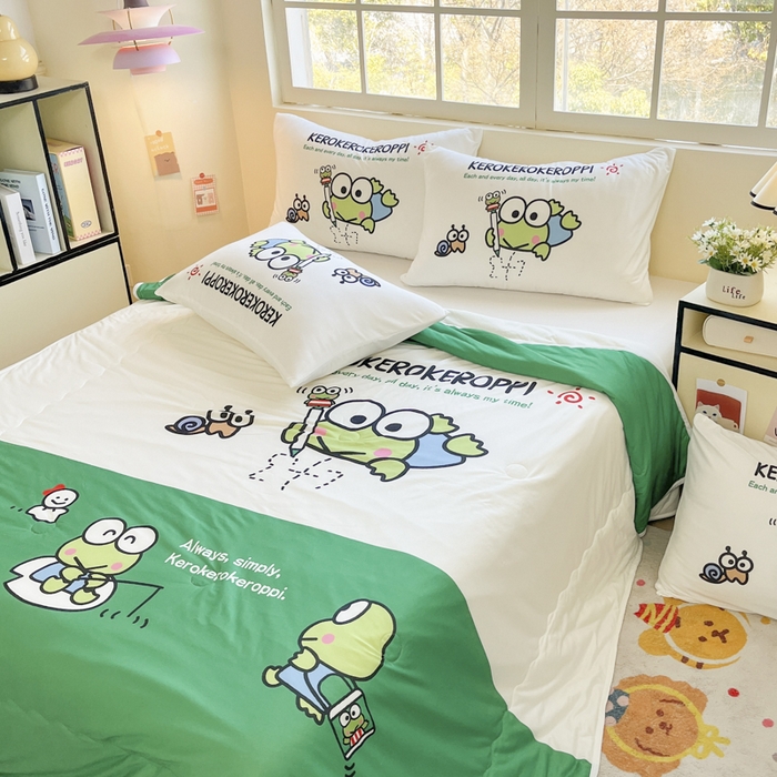 91家纺网 家纺一手货源 找家纺 花满路 2025新款儿童针织棉夏被-大床图 大眼蛙