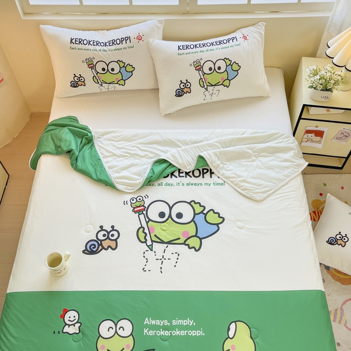 91家纺网 家纺一手货源 找家纺 花满路 2025新款儿童针织棉夏被-大床图 大眼蛙