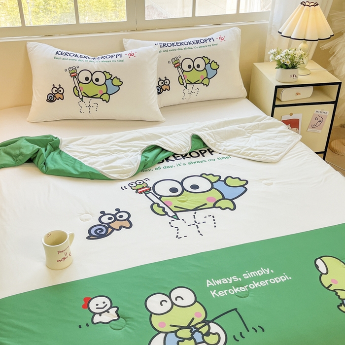 91家纺网 家纺一手货源 找家纺 花满路 2025新款儿童针织棉夏被-大床图 大眼蛙