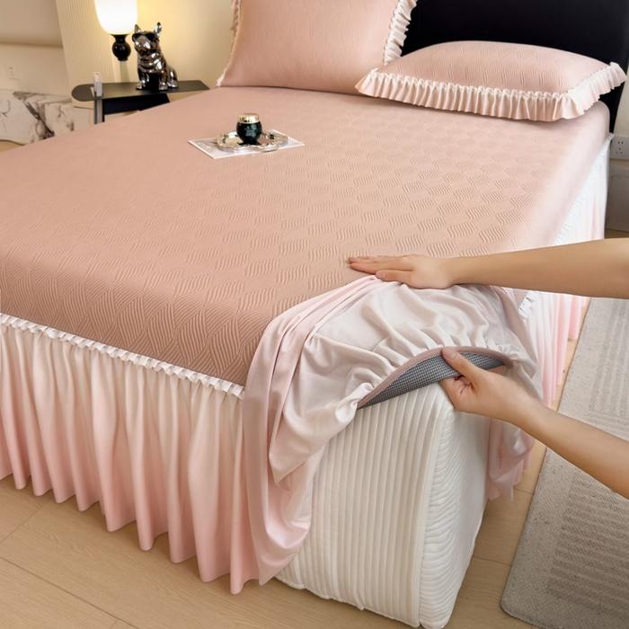 席世家 2025春夏新款430g凉感豆豆床裙席凉席席子-幻影系列 幻影-蜜裸粉