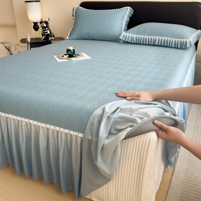 席世家 2025春夏新款430g凉感豆豆床裙席凉席席子-幻影系列 幻影-星雾蓝