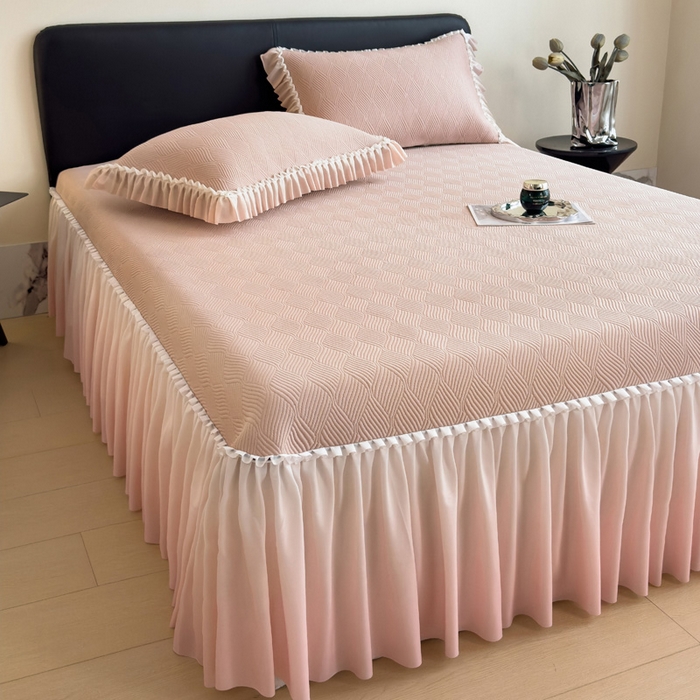 91家纺网 家纺一手货源 找家纺 席世家 2025春夏新款430g凉感豆豆床裙席凉席席子-幻影系列 幻影-蜜裸粉