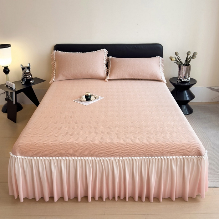 91家纺网 家纺一手货源 找家纺 席世家 2025春夏新款430g凉感豆豆床裙席凉席席子-幻影系列 幻影-蜜裸粉