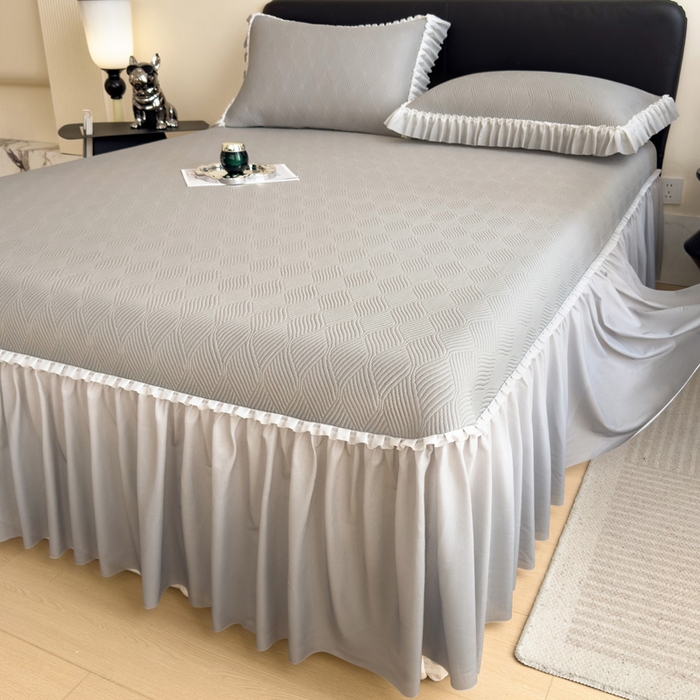 91家纺网 家纺一手货源 找家纺 席世家 2025春夏新款430g凉感豆豆床裙席凉席席子-幻影系列 幻影-松灰