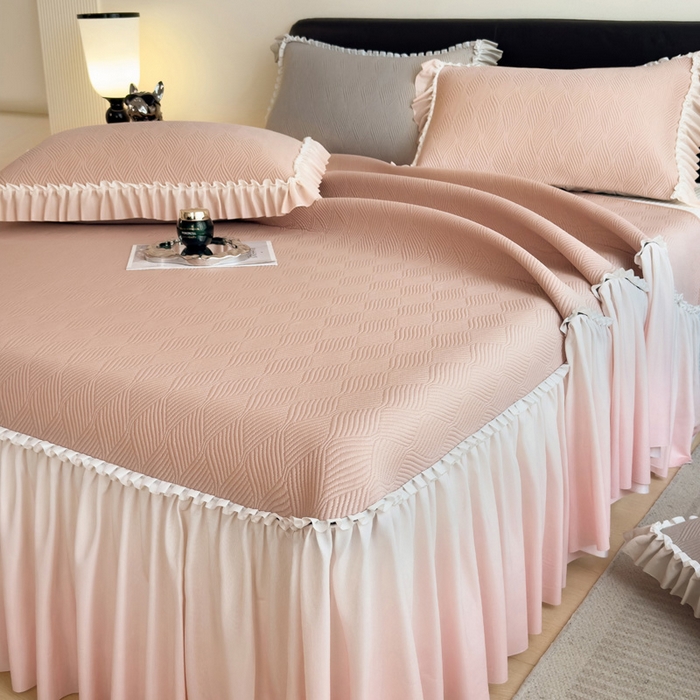 91家纺网 家纺一手货源 找家纺 席世家 2025春夏新款430g凉感豆豆床裙席凉席席子-幻影系列 幻影-蜜裸粉