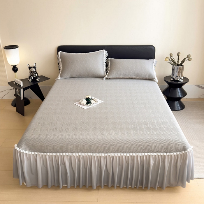 91家纺网 家纺一手货源 找家纺 席世家 2025春夏新款430g凉感豆豆床裙席凉席席子-幻影系列 幻影-松灰