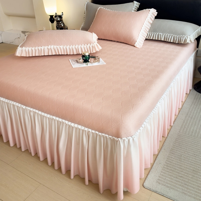 91家纺网 家纺一手货源 找家纺 席世家 2025春夏新款430g凉感豆豆床裙席凉席席子-幻影系列 幻影-蜜裸粉