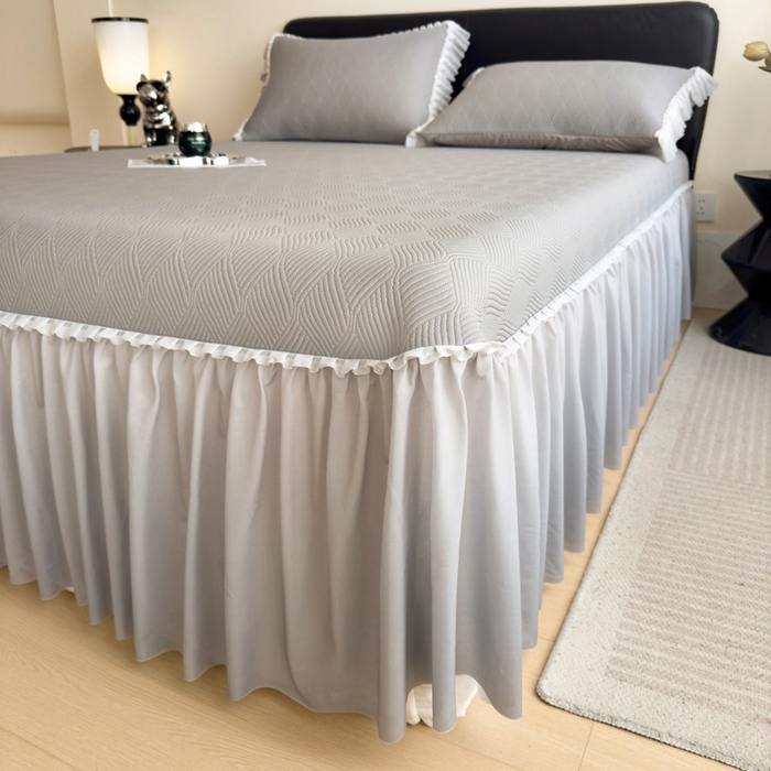 91家纺网 家纺一手货源 找家纺 席世家 2025春夏新款430g凉感豆豆床裙席凉席席子-幻影系列 幻影-松灰