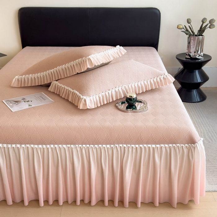 91家纺网 家纺一手货源 找家纺 席世家 2025春夏新款430g凉感豆豆床裙席凉席席子-幻影系列 幻影-蜜裸粉