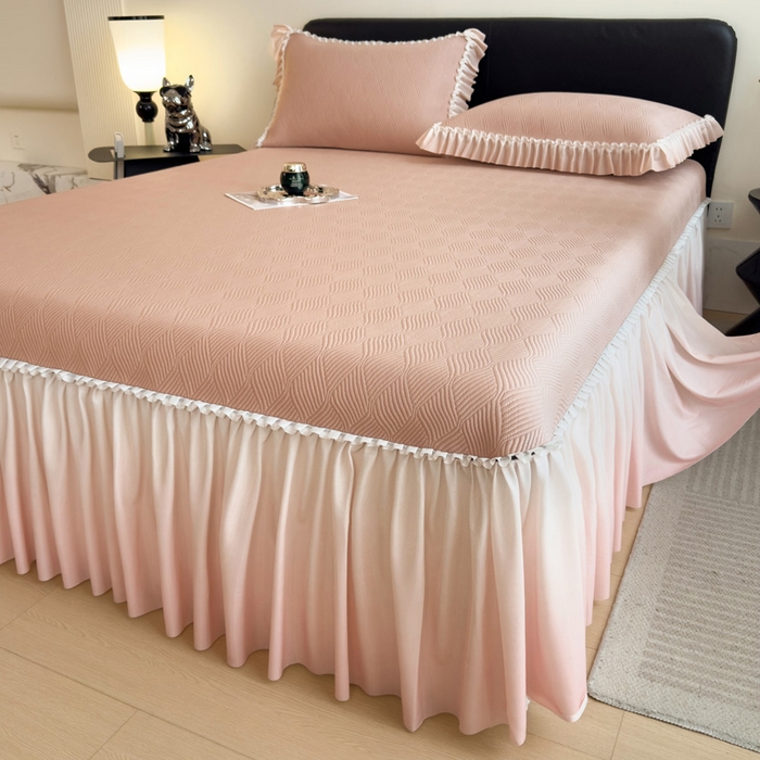 91家纺网 家纺一手货源 找家纺 席世家 2025春夏新款430g凉感豆豆床裙席凉席席子-幻影系列 幻影-蜜裸粉