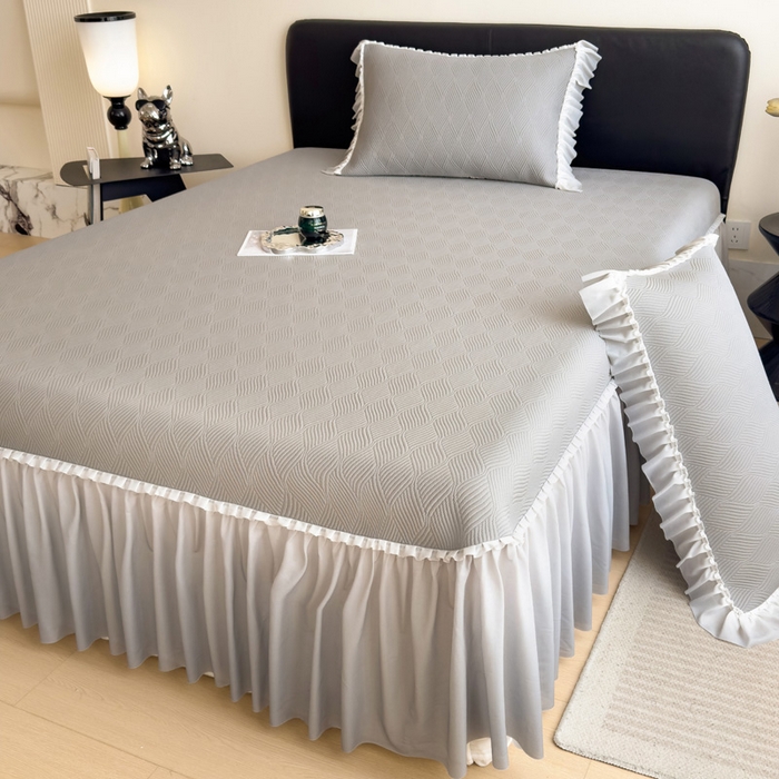 91家纺网 家纺一手货源 找家纺 席世家 2025春夏新款430g凉感豆豆床裙席凉席席子-幻影系列 幻影-松灰