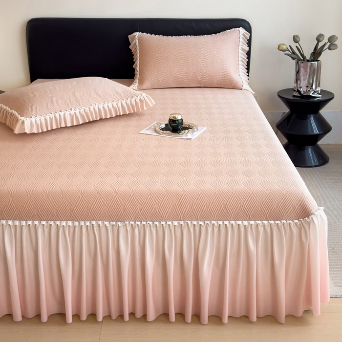 91家纺网 家纺一手货源 找家纺 席世家 2025春夏新款430g凉感豆豆床裙席凉席席子-幻影系列 幻影-蜜裸粉