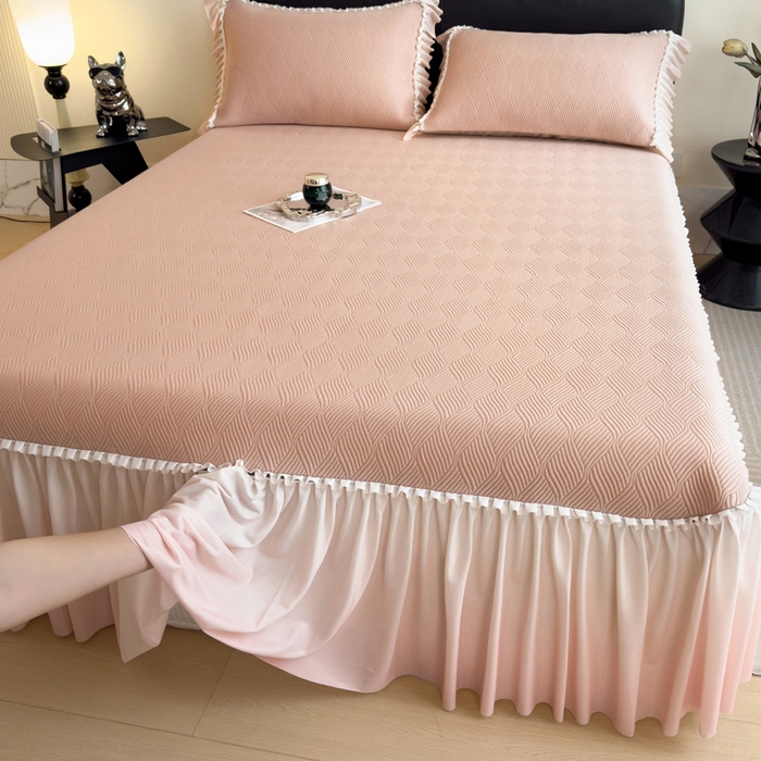 91家纺网 家纺一手货源 找家纺 席世家 2025春夏新款430g凉感豆豆床裙席凉席席子-幻影系列 幻影-蜜裸粉