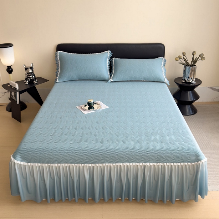 91家纺网 家纺一手货源 找家纺 席世家 2025春夏新款430g凉感豆豆床裙席凉席席子-幻影系列 幻影-星雾蓝