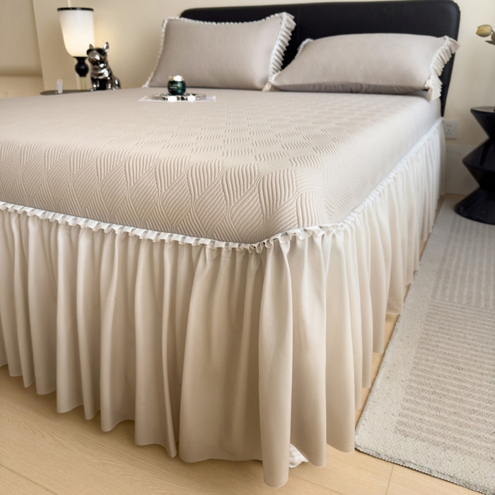 91家纺网 家纺一手货源 找家纺 席世家 2025春夏新款430g凉感豆豆床裙席凉席席子-幻影系列 幻影-米灰