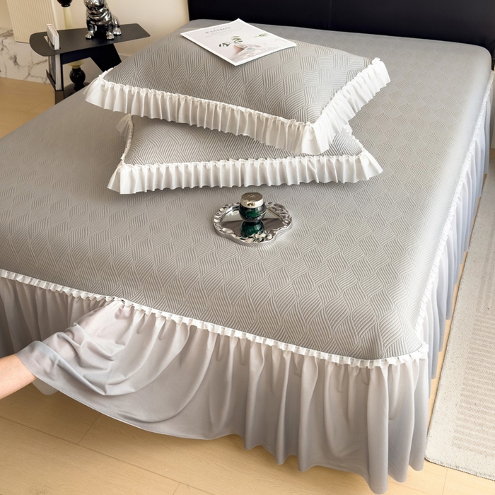 91家纺网 家纺一手货源 找家纺 席世家 2025春夏新款430g凉感豆豆床裙席凉席席子-幻影系列 幻影-松灰