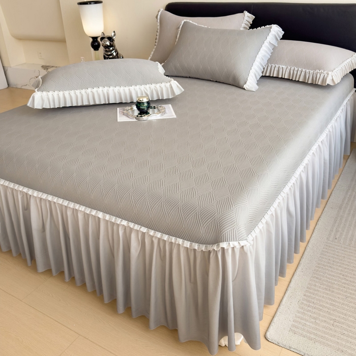 91家纺网 家纺一手货源 找家纺 席世家 2025春夏新款430g凉感豆豆床裙席凉席席子-幻影系列 幻影-松灰