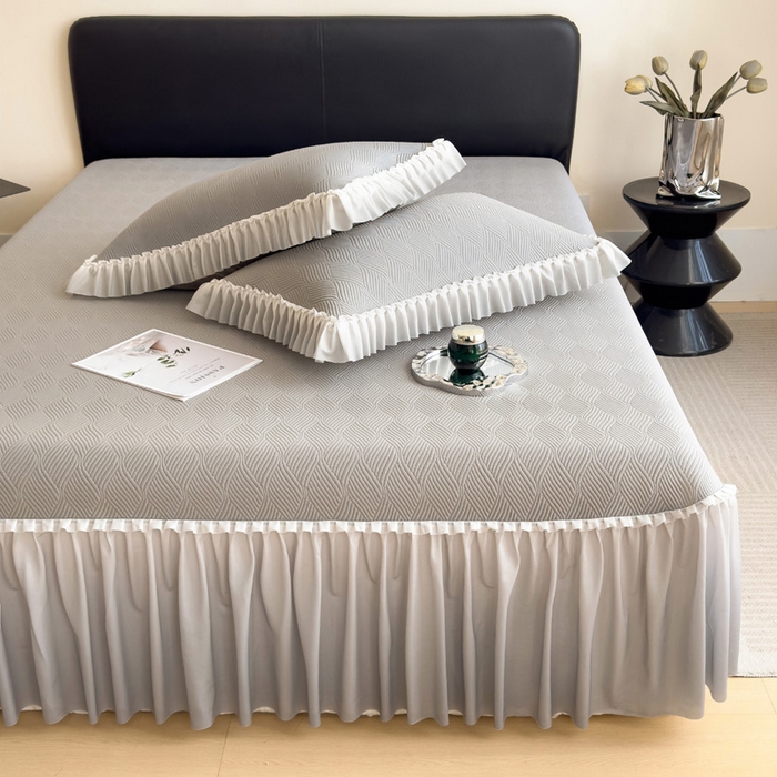 91家纺网 家纺一手货源 找家纺 席世家 2025春夏新款430g凉感豆豆床裙席凉席席子-幻影系列 幻影-松灰