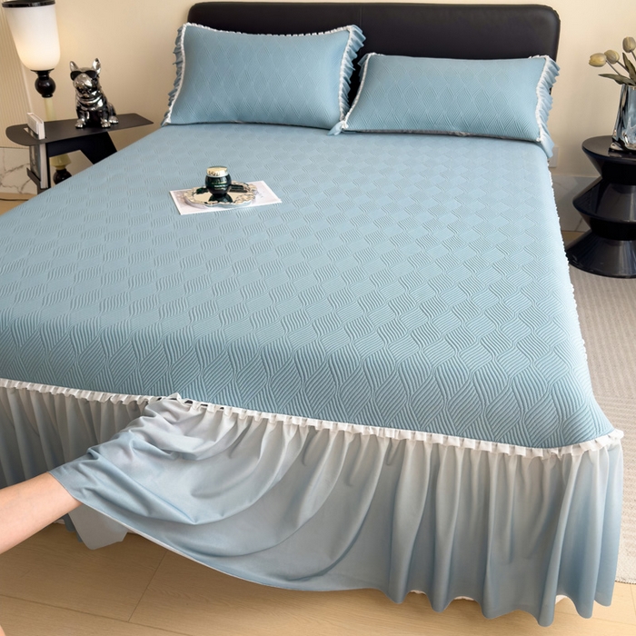 91家纺网 家纺一手货源 找家纺 席世家 2025春夏新款430g凉感豆豆床裙席凉席席子-幻影系列 幻影-星雾蓝