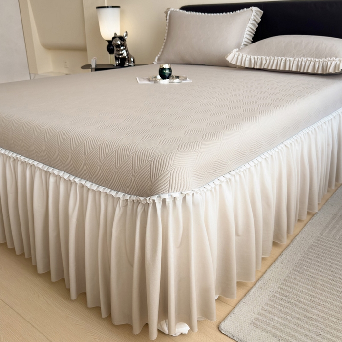 91家纺网 家纺一手货源 找家纺 席世家 2025春夏新款430g凉感豆豆床裙席凉席席子-幻影系列 幻影-米灰