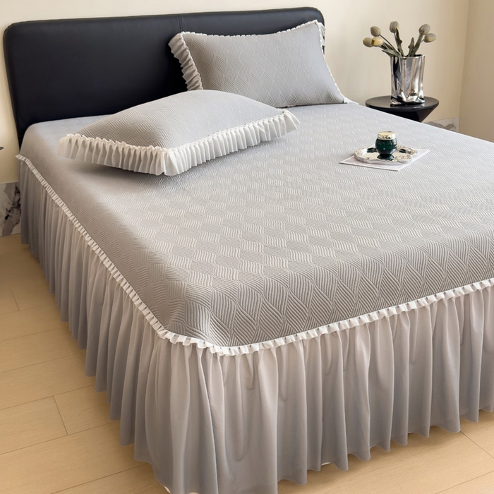 91家纺网 家纺一手货源 找家纺 席世家 2025春夏新款430g凉感豆豆床裙席凉席席子-幻影系列 幻影-松灰