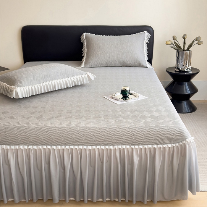 91家纺网 家纺一手货源 找家纺 席世家 2025春夏新款430g凉感豆豆床裙席凉席席子-幻影系列 幻影-松灰