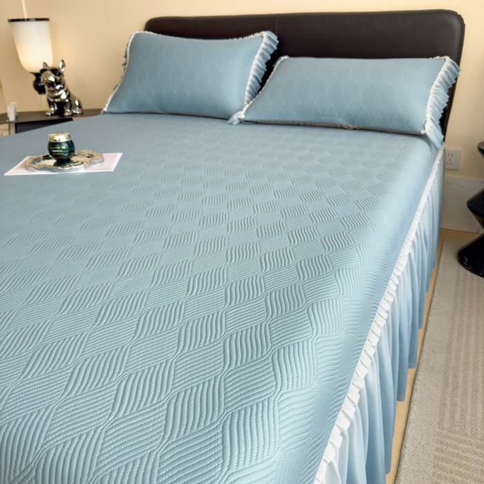 91家纺网 家纺一手货源 找家纺 席世家 2025春夏新款430g凉感豆豆床裙席凉席席子-幻影系列 幻影-星雾蓝