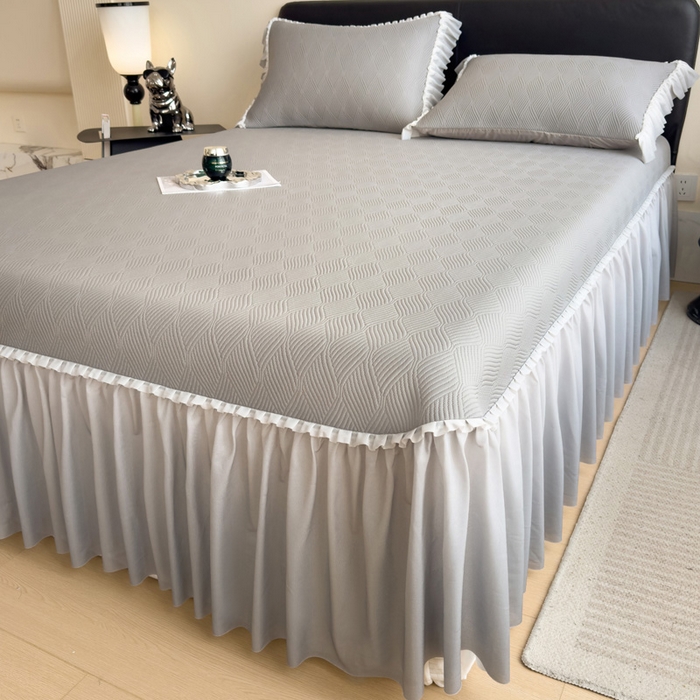 91家纺网 家纺一手货源 找家纺 席世家 2025春夏新款430g凉感豆豆床裙席凉席席子-幻影系列 幻影-松灰