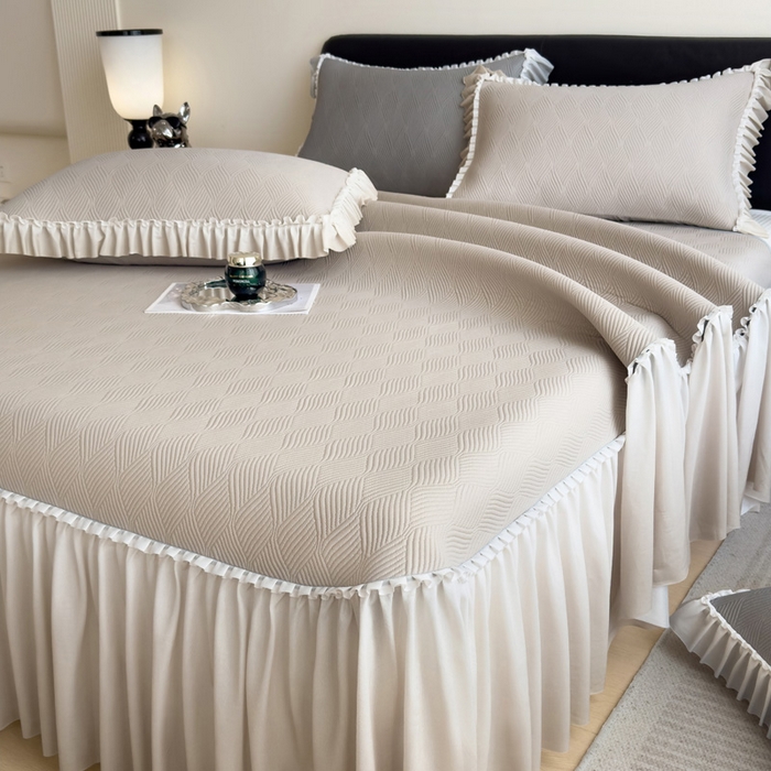 91家纺网 家纺一手货源 找家纺 席世家 2025春夏新款430g凉感豆豆床裙席凉席席子-幻影系列 幻影-米灰