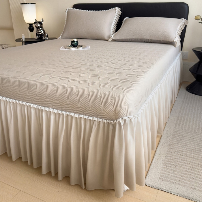 91家纺网 家纺一手货源 找家纺 席世家 2025春夏新款430g凉感豆豆床裙席凉席席子-幻影系列 幻影-米灰