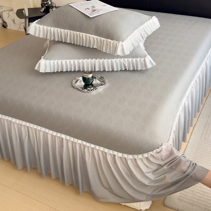 91家纺网 家纺一手货源 找家纺 席世家 2025春夏新款430g凉感豆豆床裙席凉席席子-幻影系列 幻影-松灰