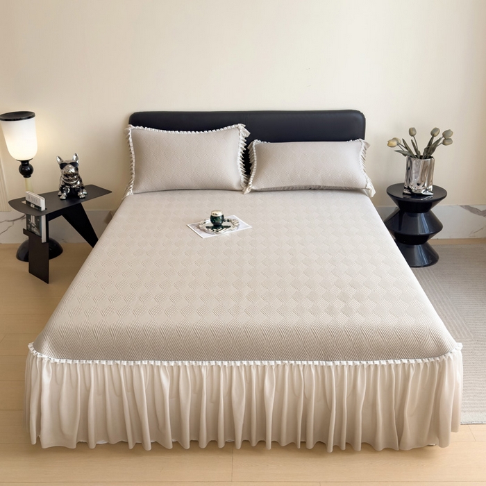 91家纺网 家纺一手货源 找家纺 席世家 2025春夏新款430g凉感豆豆床裙席凉席席子-幻影系列 幻影-米灰