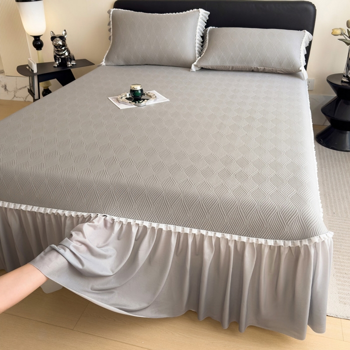 91家纺网 家纺一手货源 找家纺 席世家 2025春夏新款430g凉感豆豆床裙席凉席席子-幻影系列 幻影-松灰