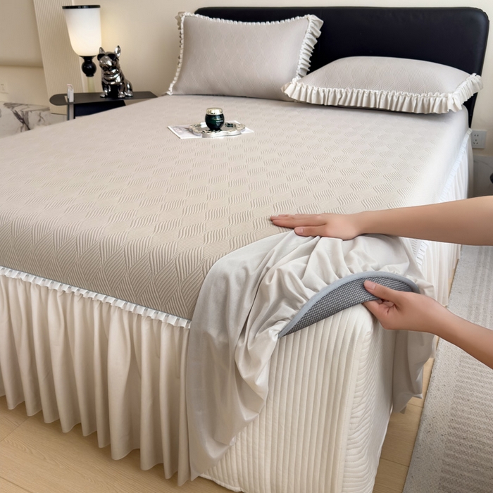 席世家 2025春夏新款430g凉感豆豆床裙席凉席席子-幻影系列 幻影-米灰