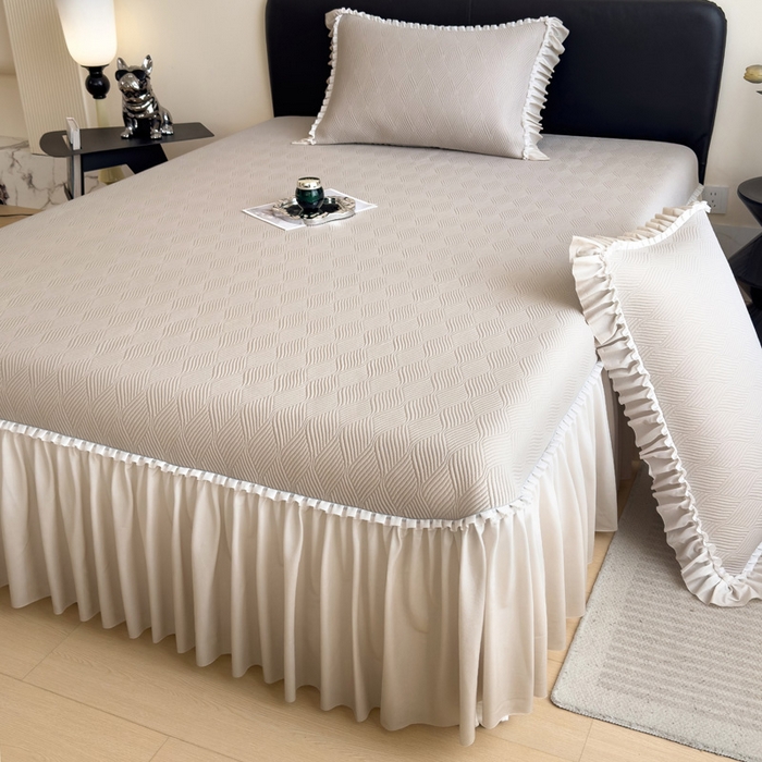 91家纺网 家纺一手货源 找家纺 席世家 2025春夏新款430g凉感豆豆床裙席凉席席子-幻影系列 幻影-米灰