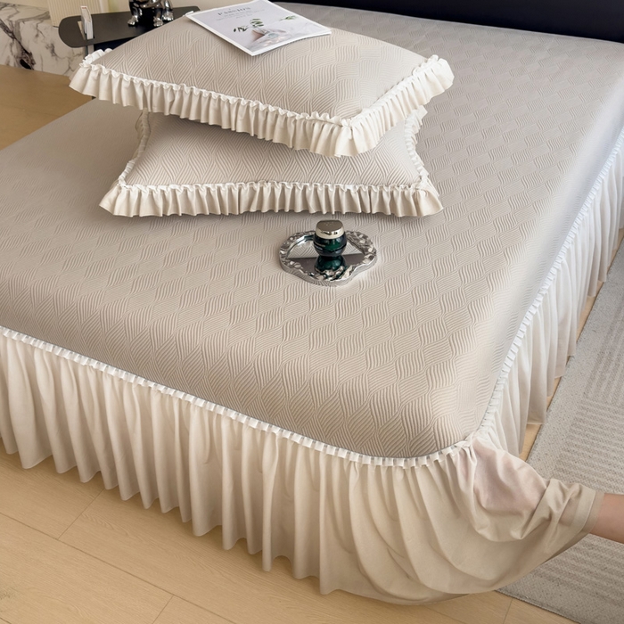 91家纺网 家纺一手货源 找家纺 席世家 2025春夏新款430g凉感豆豆床裙席凉席席子-幻影系列 幻影-米灰