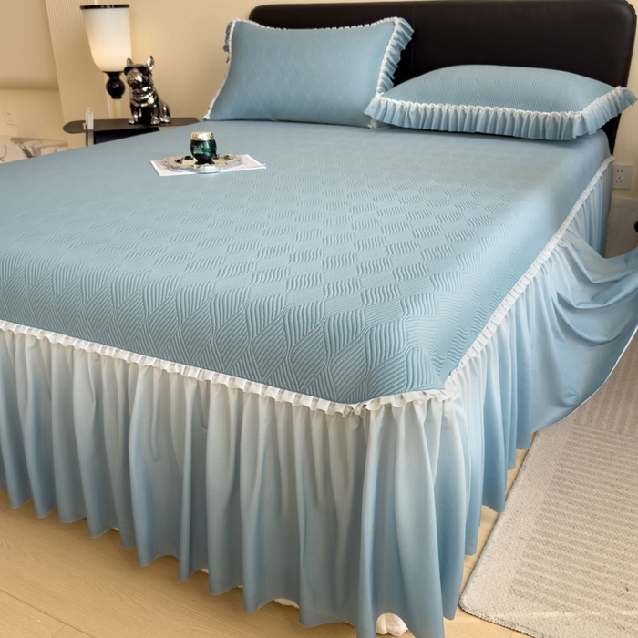 91家纺网 家纺一手货源 找家纺 席世家 2025春夏新款430g凉感豆豆床裙席凉席席子-幻影系列 幻影-星雾蓝