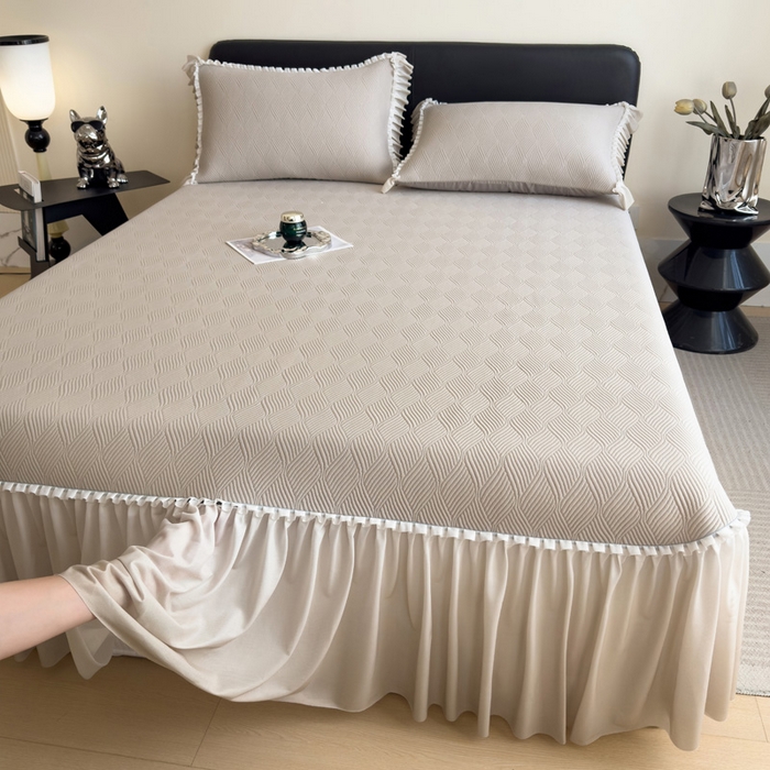 91家纺网 家纺一手货源 找家纺 席世家 2025春夏新款430g凉感豆豆床裙席凉席席子-幻影系列 幻影-米灰