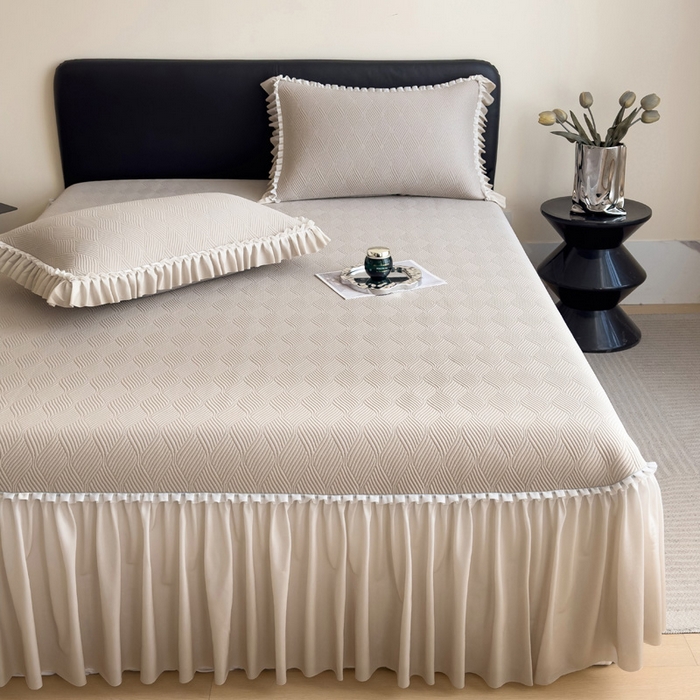 91家纺网 家纺一手货源 找家纺 席世家 2025春夏新款430g凉感豆豆床裙席凉席席子-幻影系列 幻影-米灰