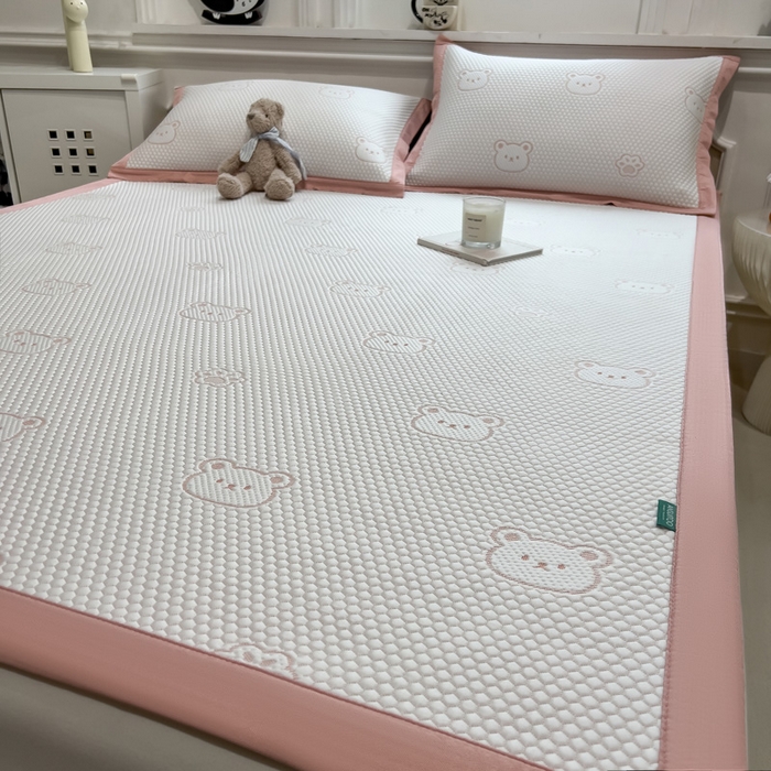 91家纺网 家纺一手货源 找家纺 席世家 2025春夏新款冰豆豆花卉卡通凉席席子 床席款-小熊-粉