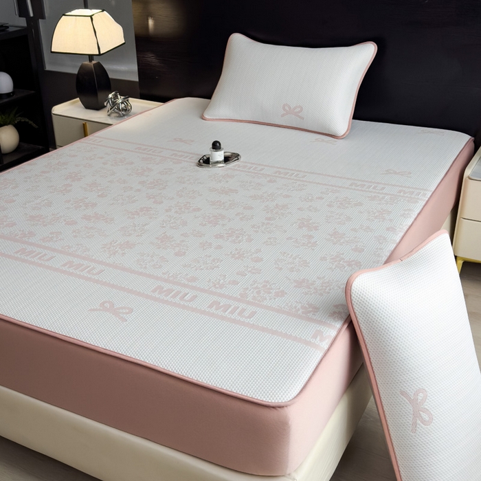 91家纺网 家纺一手货源 找家纺 席世家 2025春夏新款冰豆豆花卉卡通凉席席子 床席款-缦莎-粉