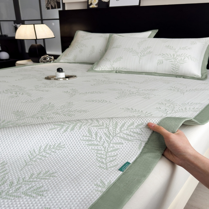 91家纺网 家纺一手货源 找家纺 席世家 2025春夏新款冰豆豆花卉卡通凉席席子 床席款-绿意