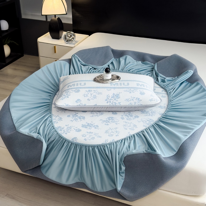 91家纺网 家纺一手货源 找家纺 席世家 2025春夏新款冰豆豆花卉卡通凉席席子 床席款-缦莎-蓝